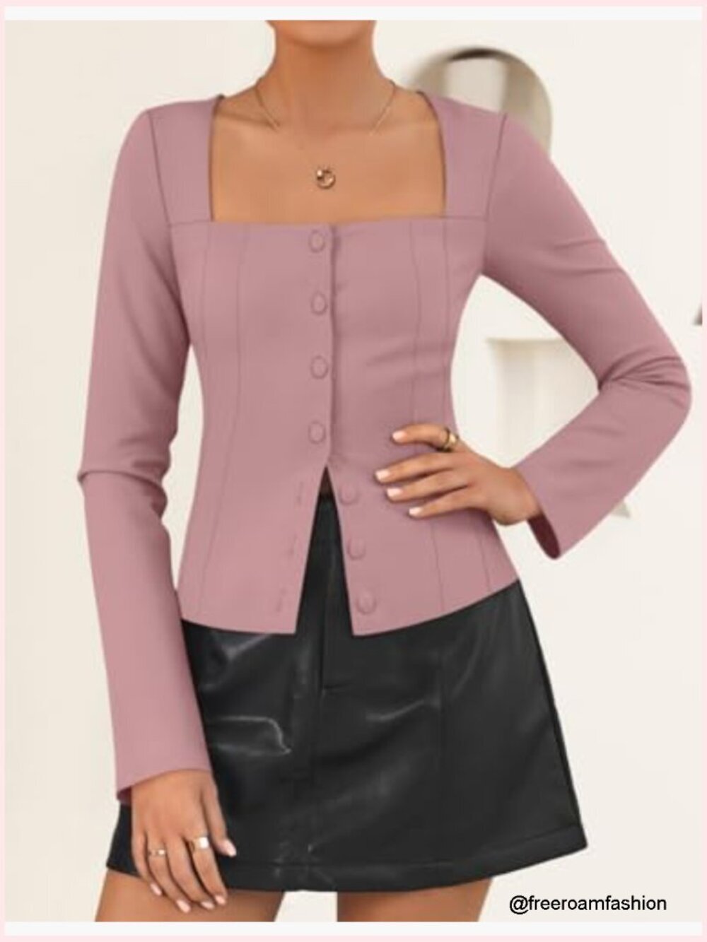 Women's Square Neck Fitted Blazer Long Sleeve Slim Fit Business Casual - Picture 2 of 7